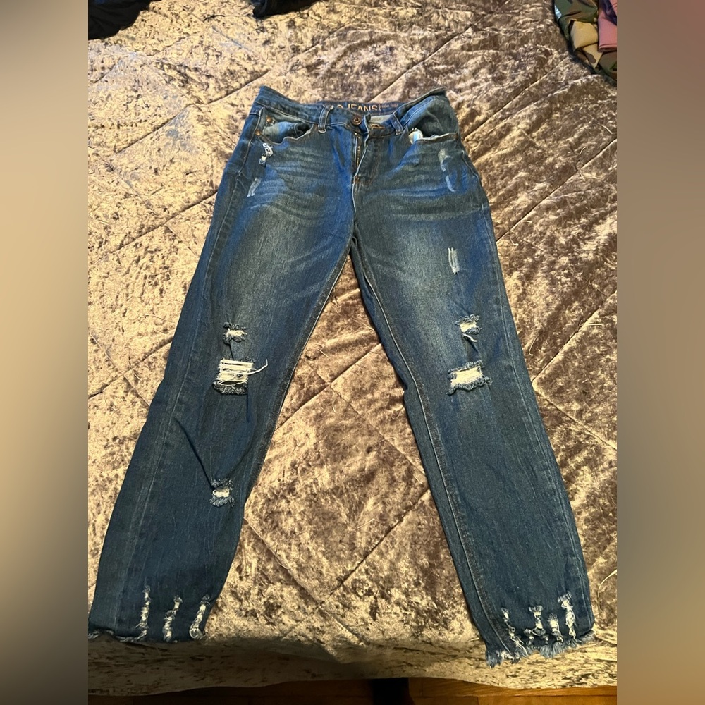 GOGO Women's High Rise Distressed Blue Jeans